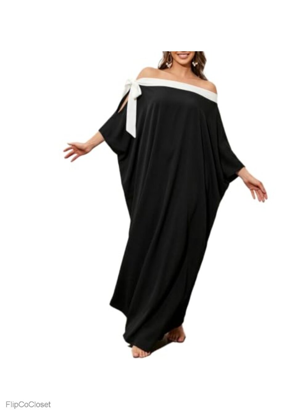 Loose Fit Viscose Off Shoulder Maxi Kaftan Cover Up